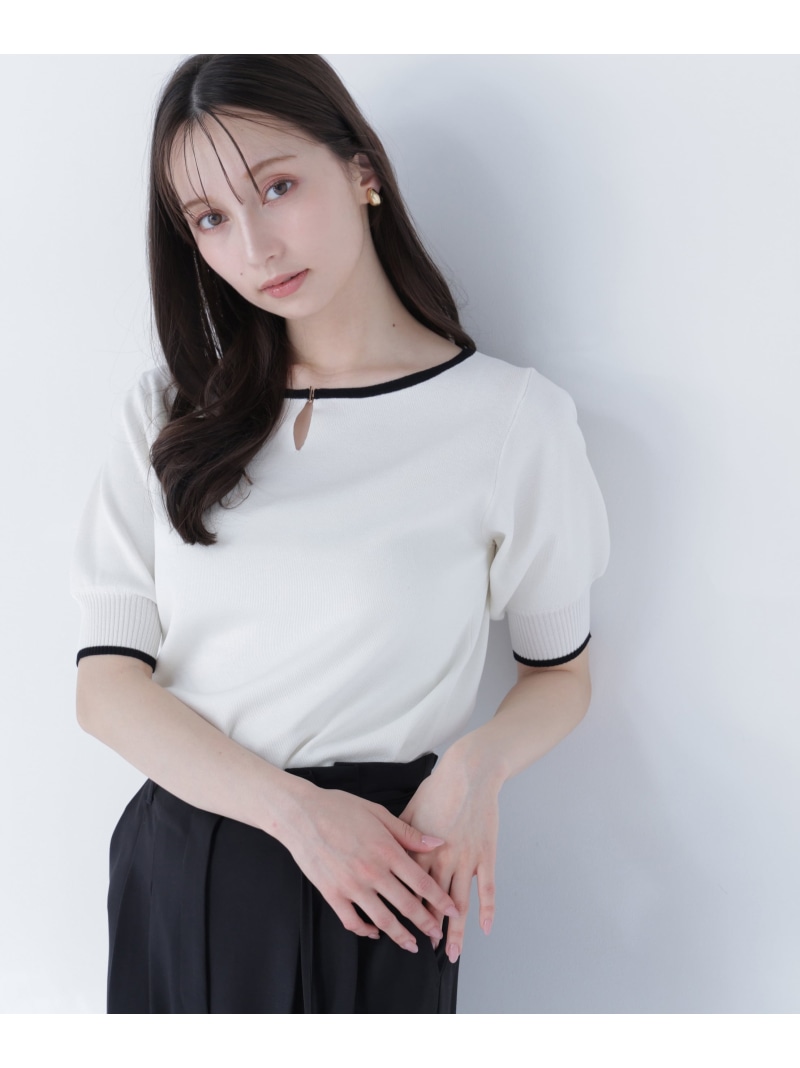 バイカラーメタルポイントニット NATURAL BEAUTY BASIC ナチュラルビューティベーシック トップス ニット ネイビー ブルー ホワイト【先行予約】*【送料無料】[ Fashion]
