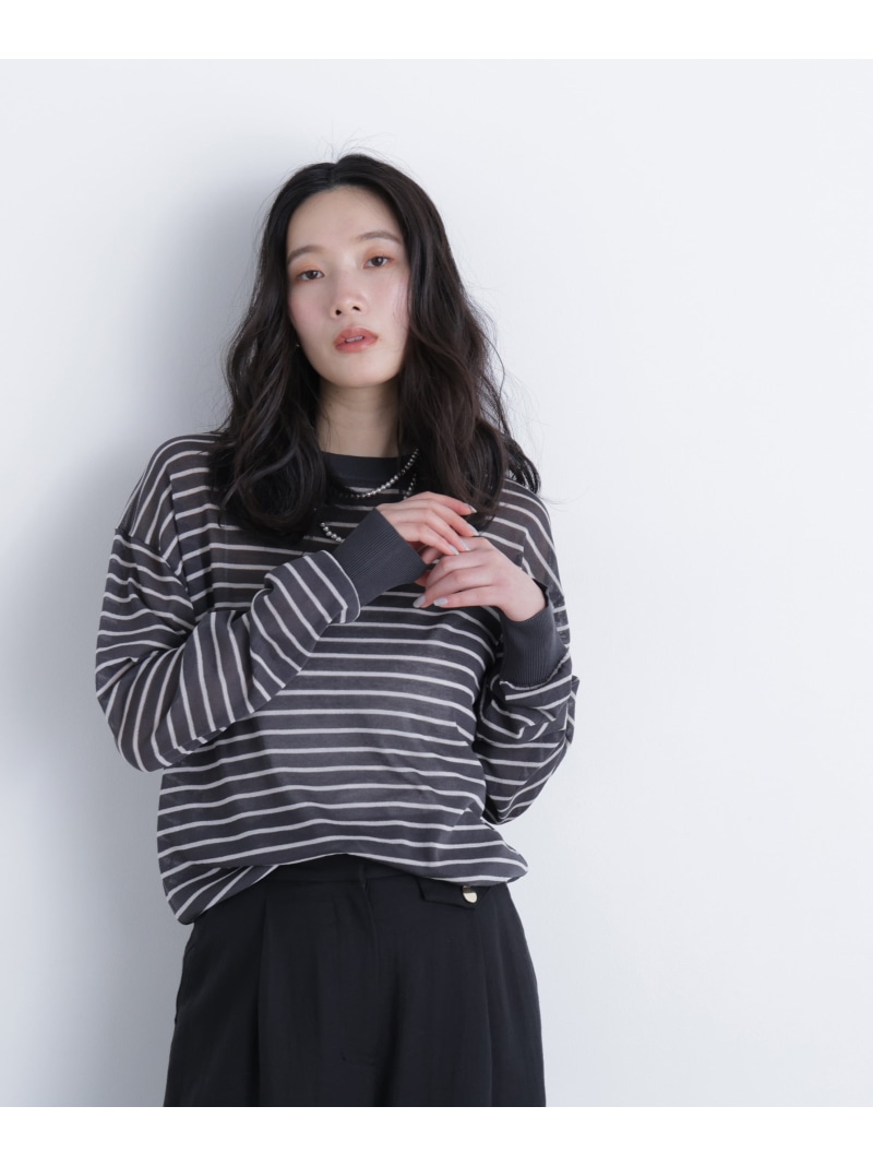 【SALE／30%OFF】＜N.＞シアーボクシーニット NATURAL BEAUTY BASIC ナチュラルビューティベーシック トップス ニット グレー ピンク【RBA_E】【送料無料】[ Fashion]