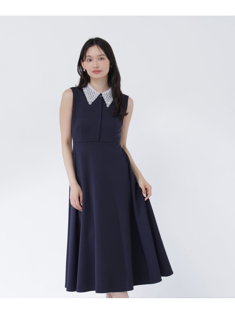 レース襟ノースリーブワンピース NATURAL BEAUTY BASIC ナチュラルビューティベーシック ワンピース・ドレス ワンピース ネイビー グレー【送料無料】[ Fashion]｜NATURAL BEAUTY BASIC