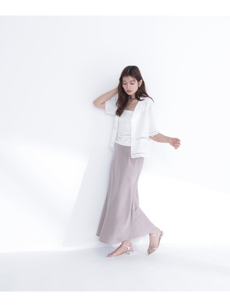 バイアスサテンナロースカート NATURAL BEAUTY BASIC ナチュラルビューティベーシック スカート その他のスカート イエロー ブラック ホワイト【送料無料】[ Fashion]