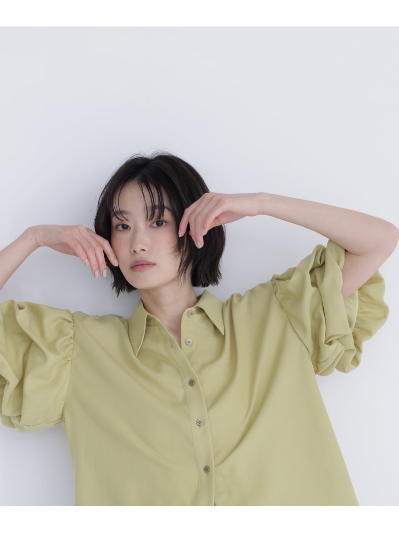 ギャザーバルーンスリーブシャツ NATURAL BEAUTY ベーシック ナチュラルビューティベーシック トップス ティーシャツ・トップ オレンジ色 白いこと【貨物輸送無料】[ Fashion] シャツ・ブラウス-レディースファッション
