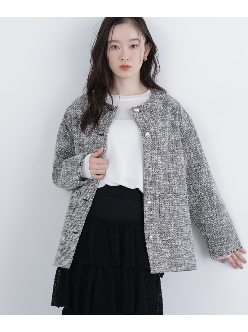 ＜N.＞オーバーツイードジャケット NATURAL BEAUTY BASIC ナチュラルビューティベーシック ジャケット・アウター ブルゾン・ジャンパー ホワイト ブラック【送料無料】[ Fashion]