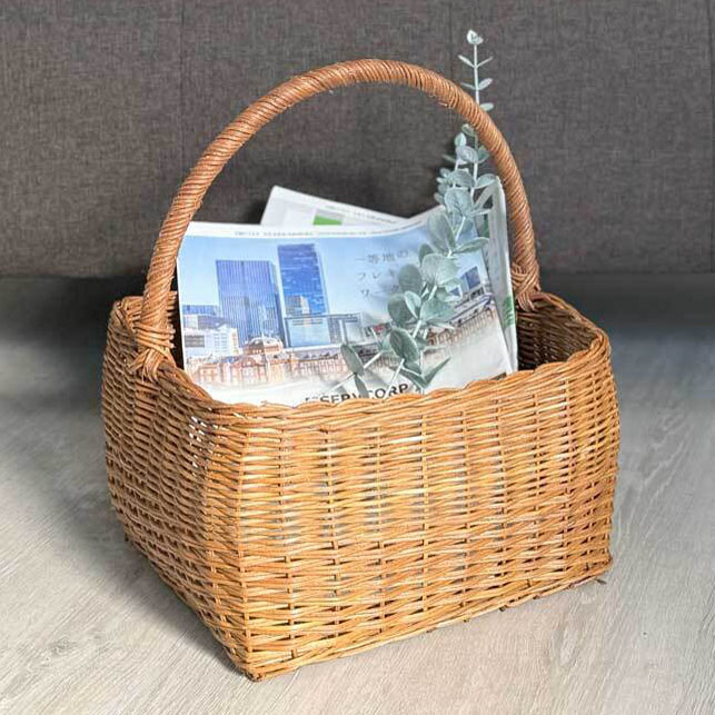 楽天市場】ラタン かご 買い物かご バスケット 四角 ピクニック