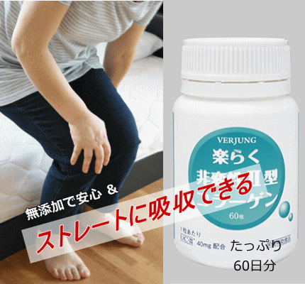 蝶つがい軟骨の主成分助けること食料雑貨類「楽らく非変性2型コラーゲン」約2か月分60粒 フェアユング