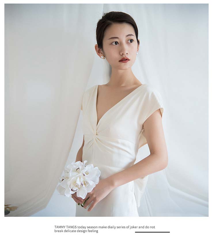 パーティードレスナチュラルウェディングスレンダードレス上品司会リボン春婚リゾートハワイ講演海外演奏会花嫁二次会大人婚舞台お嫁さん海外挙式