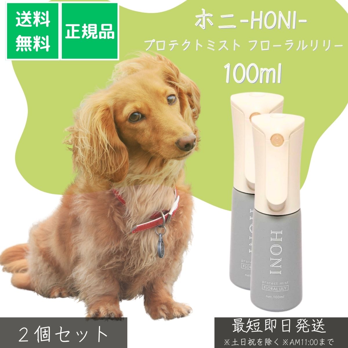 ホニ プロテクトミスト フローラルリリー 100ml ×2個セット│ 犬 猫 ペット用 ケア用品 消臭 除菌 静電気防止 花粉予防 保湿 日本製 銀イオン 無添加 安全成分 お散歩 外出 トイレ後ケア