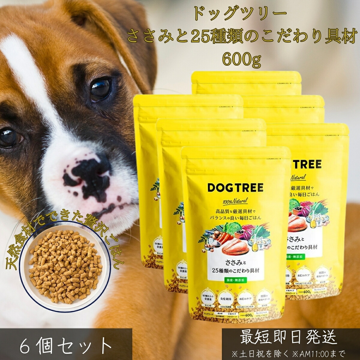 ドッグツリー ささみと25種類のこだわり具材 600g ×6個セット │ 国産 無添加 ドッグフード ヒューマングレード 鶏ささみ 小分けパック 一般食 スーパーフード 腸活 関節ケア 天然素材