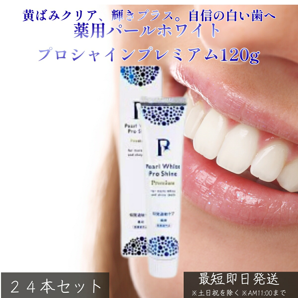 パールホワイト プロシャイン PG 120g　×24個セット│ ホワイトニング 歯磨き 着色汚れ ステインケア つるつる 歯の白さ 口臭予防 大容量 オーラルケア 光沢剤配合 口元ケア 30代女性