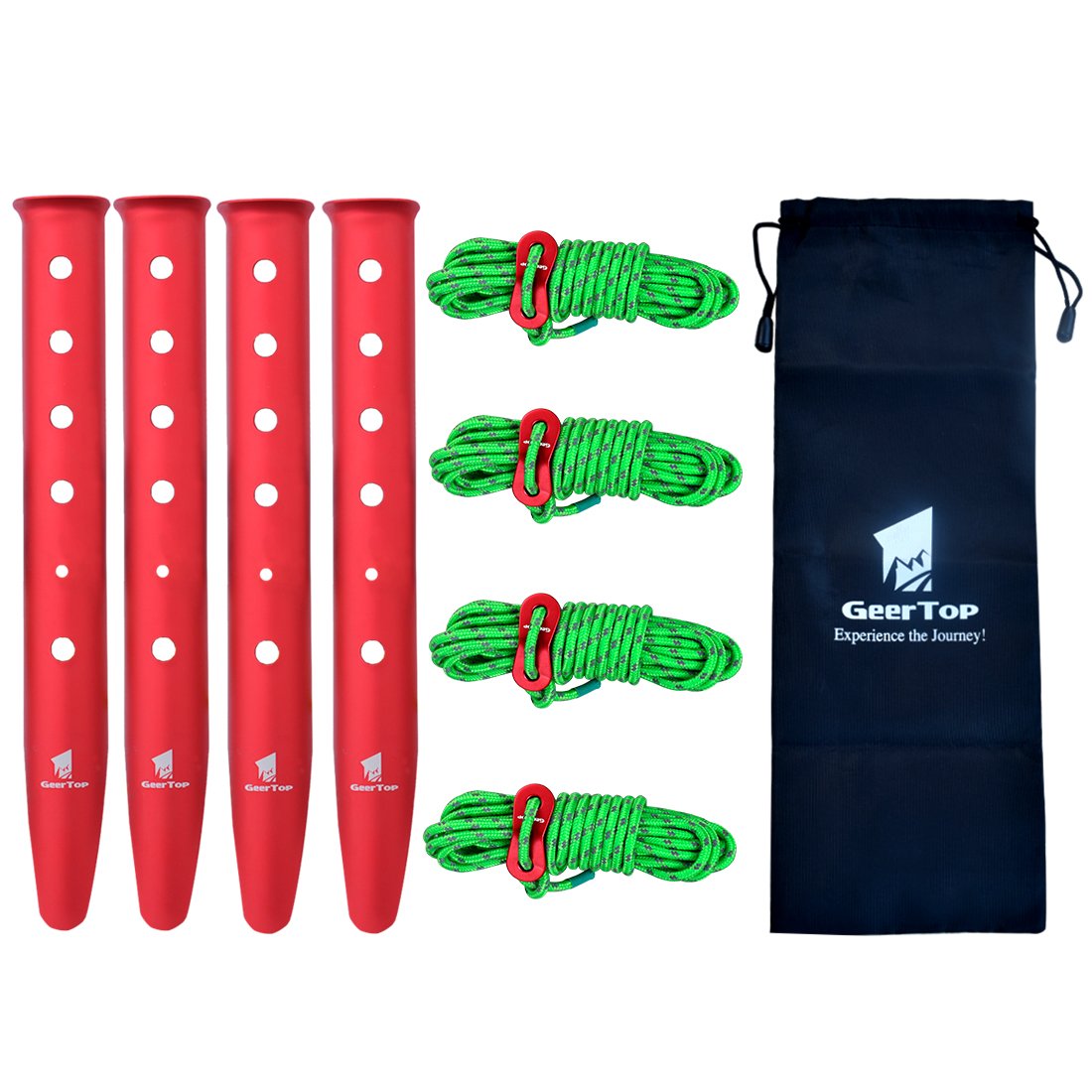 楽天市場 Geertop テント ペグ 31cm アルミニウム製 テンショナー付き 4mm 反射材入り ガイライン キャンプ ハイキング 砂場 雪中用 ポーチ付き ネイチャーライフ