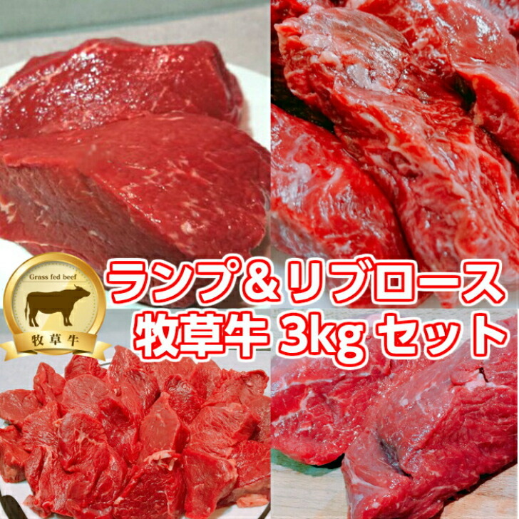 低糖質　赤身肉　ランプ肉＆リブロース3kgセット（グラスフェッドビーフ）　バーベキュー　ナトレーザ　塊肉　アミノ酸　お歳暮　免疫力　糖質制限　ギフト　腸活　お中元　オージービーフ　備蓄　送料無料　成長ホルモン不使用　オメガ３脂肪酸　アウトドア