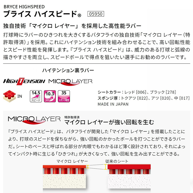 Butterfly バタフライ 5 006 TMS-05950 ハイスピード ブライス レッド 【史上最も激安】 ブライス