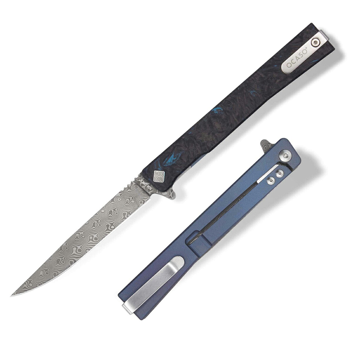 OCASO(オカソ) DAMASCUS SOLTICE ダマスカス ソルティス ファットカーボン ダークマター・ブルー アノダイズ チタニウム ハン 10IFB