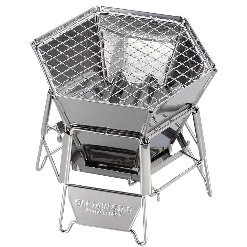 キャプテンスタッグ(CAPTAIN STAG) ヘキサステンレス 卓上グリル Sサイズ UG-94 ステンレス製 焼き網・収納バッグ付き 930g