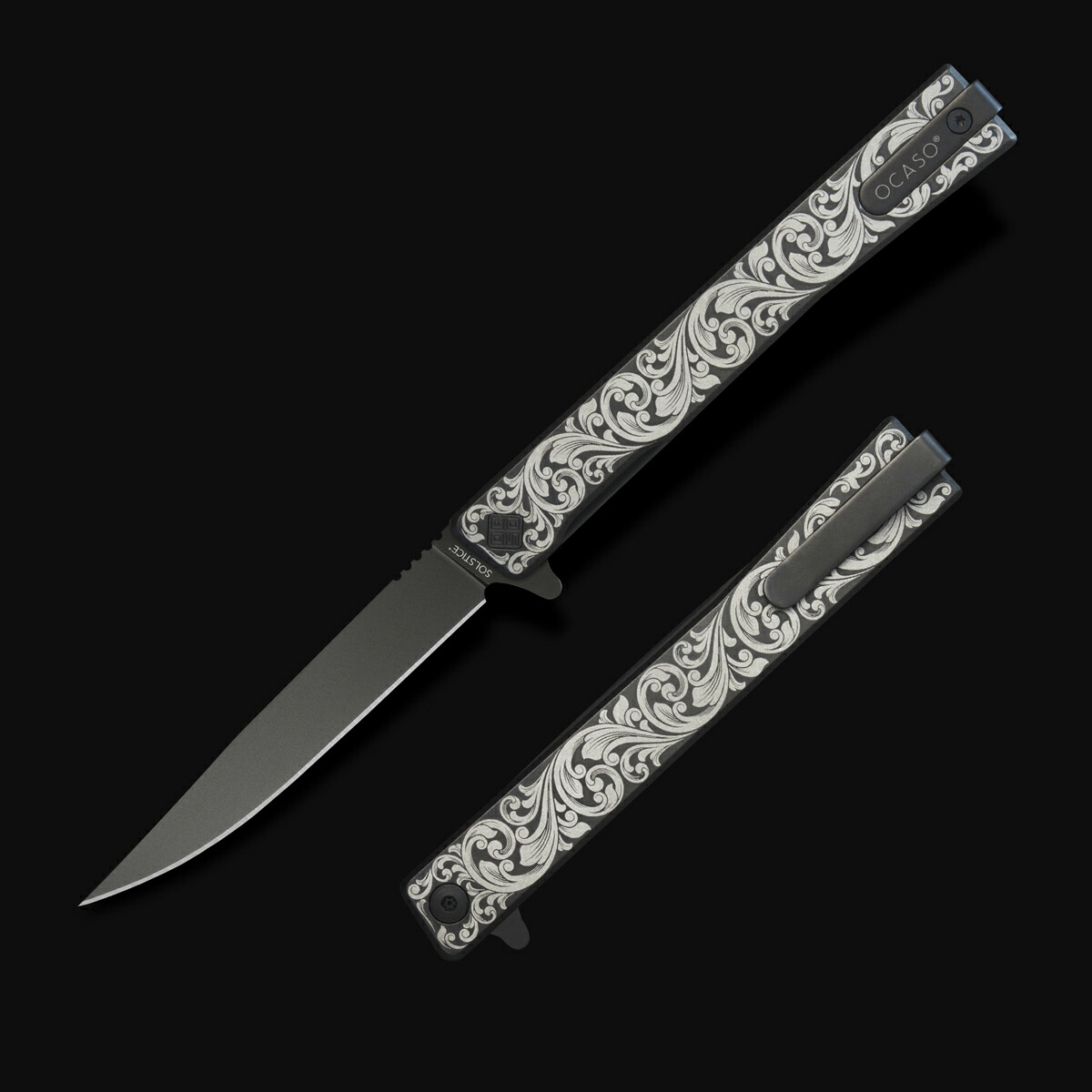 OCASO(オカソ) ENGRAVED TITANIUM SOLTICE エングレイブド チタニウム ソルティス 黒いことPVD ウエスタン スクロール パターンチ 10ESB