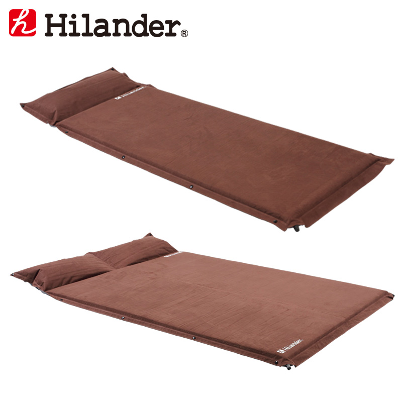 【Hilander(ハイランダー) スエードインフレーターマット(枕付きタイプ) 5.0cm【お得な2点セット】 シングル+ダブル ブラウン  UK-2UK-3 ナチュラム キャンプ専門店