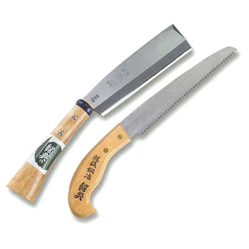 鋼典(Kanenori) 鞘付鉈180mm ノコギリ210mm 2丁差 C-50