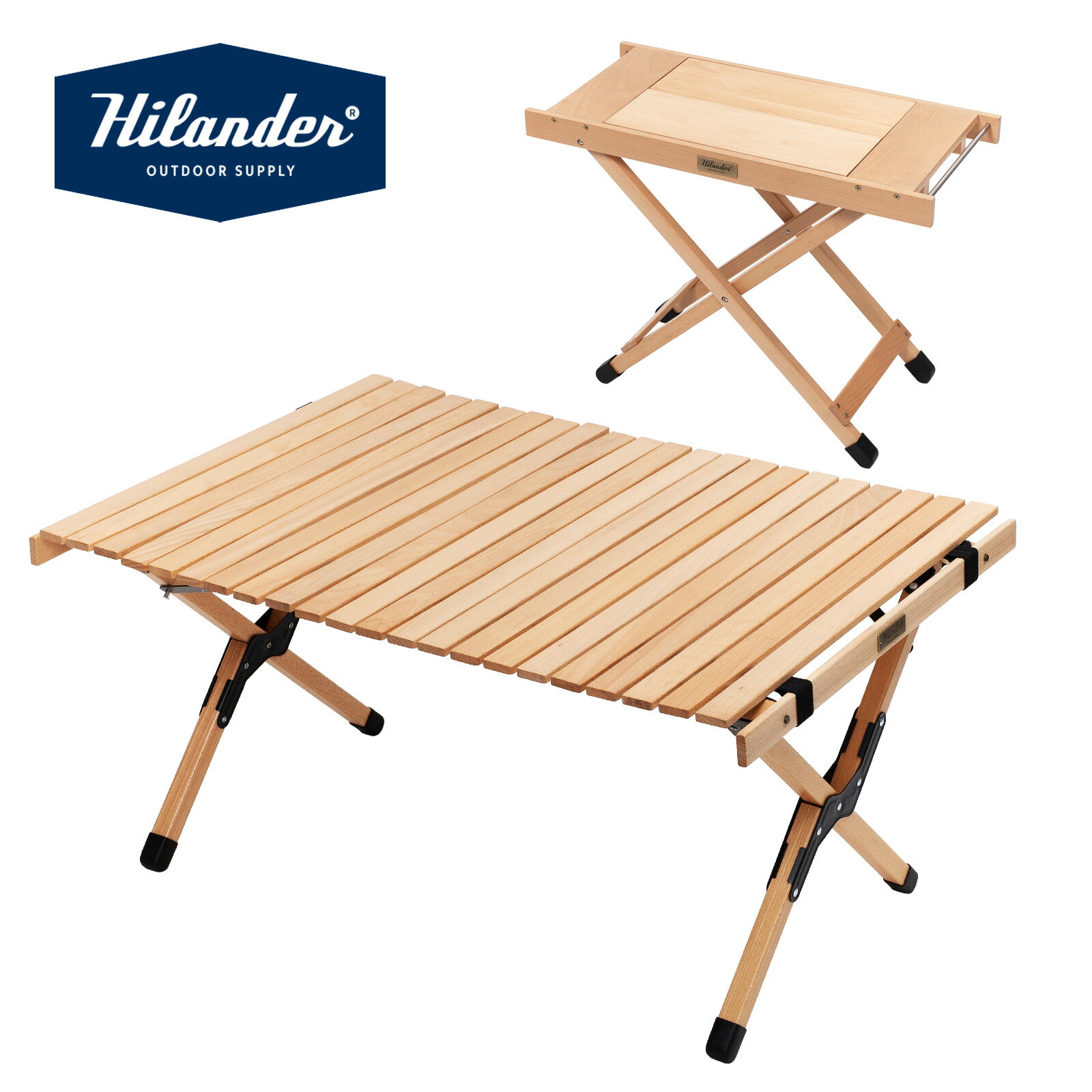 Hilander(ハイランダー) 【お得なセット】ウッドロールトップテーブルEX+ジョイントサイドテーブル2 ナチュラル HCJ-003+HCJ-042