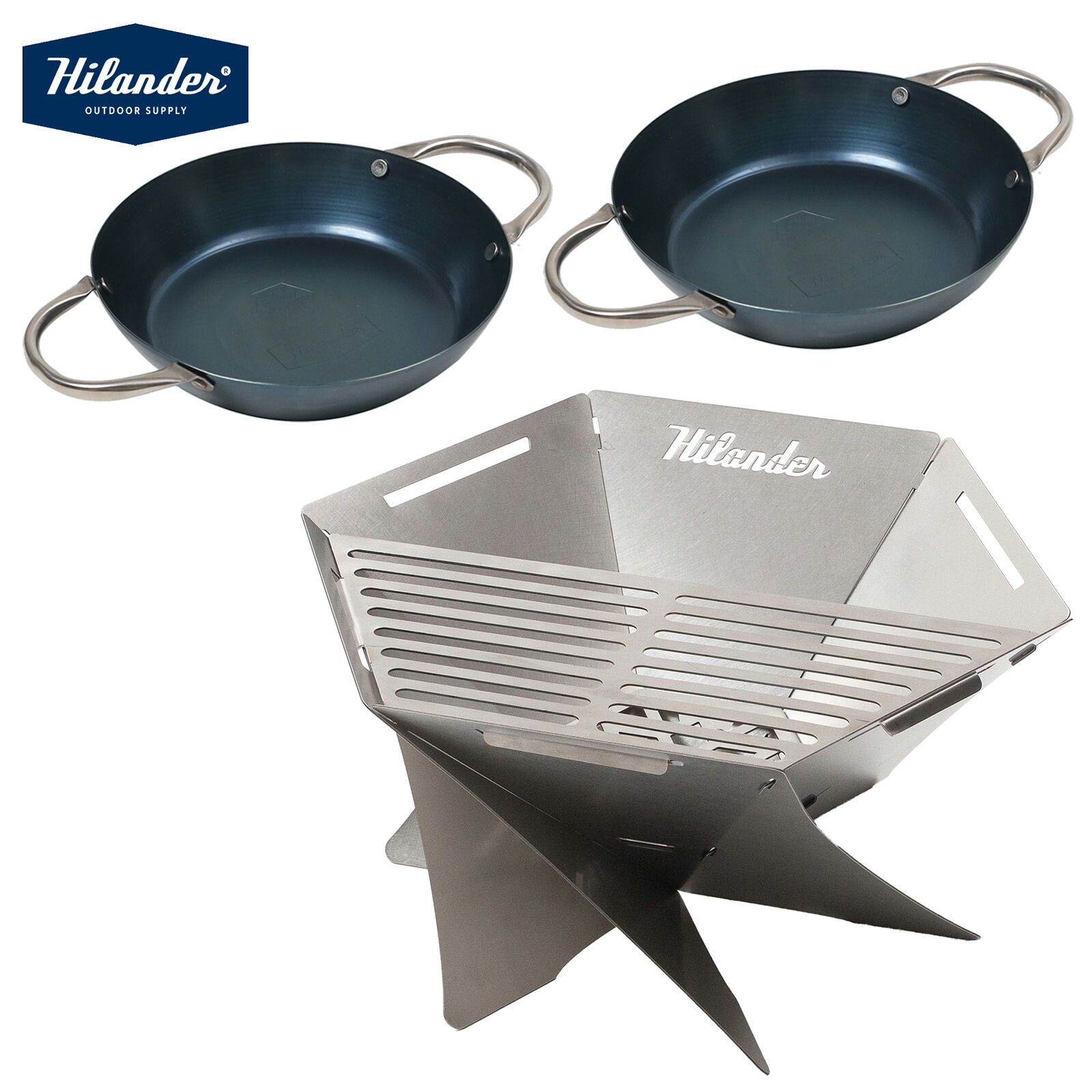 Hilander(ハイランダー) 【お得なセット】六花スタッキングパン2個+焚き火台 六花(りっか)(梯形五徳付き HCF-014F+HCS-003