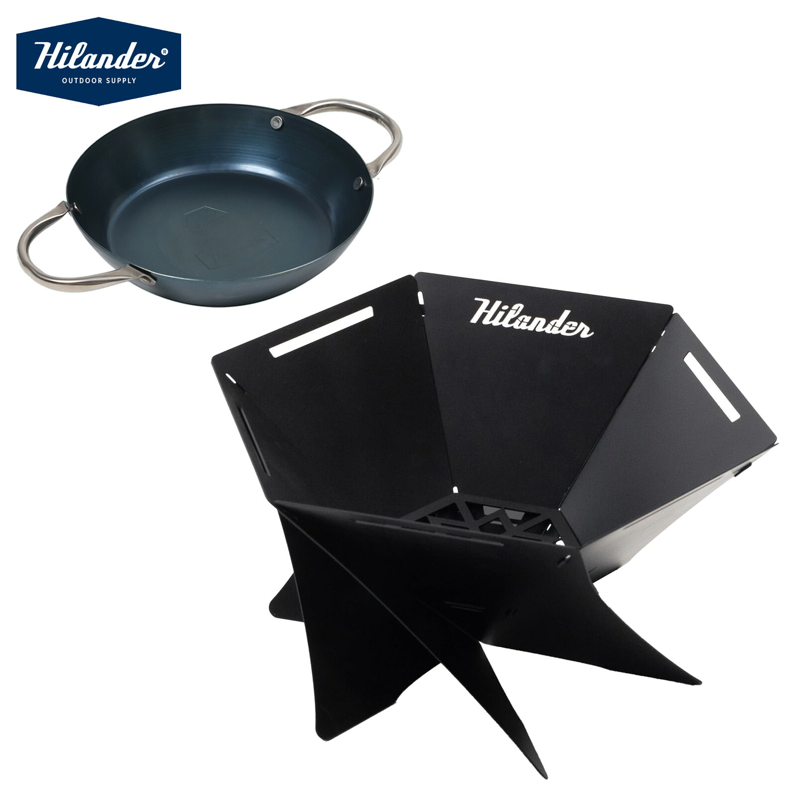Hilander(ハイランダー) 【お得なセット】六花スタッキングパン+焚き火台 六花(りっか)Black Edition HCF-014F+HCS-005