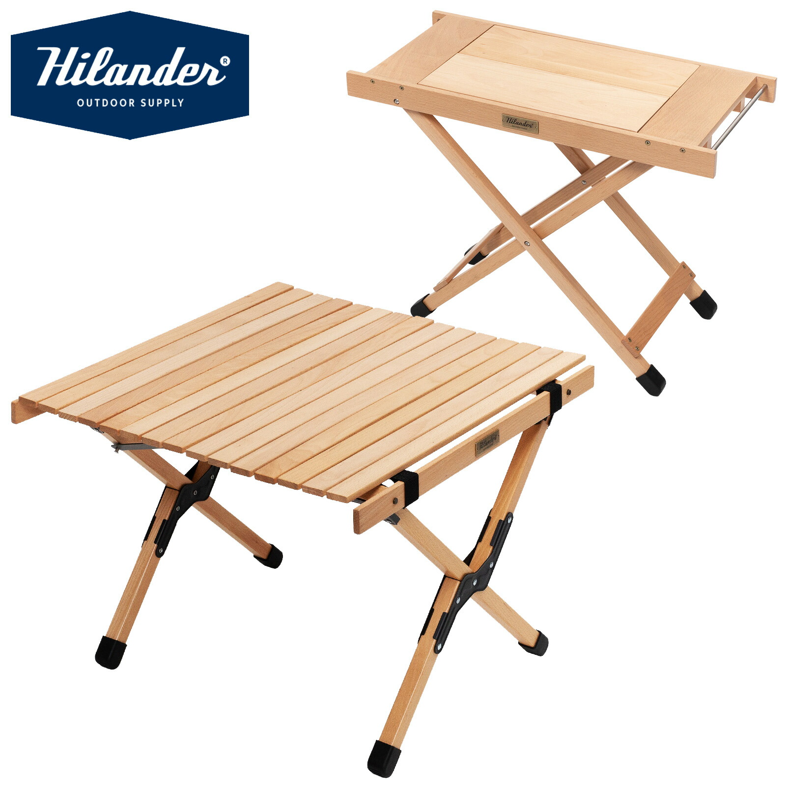 Hilander(ハイランダー) 【お得な仕掛ける】ウッドロールトップテーブルEX60+合わせ目サイドテーブル 全2色 スポーツ・アウトドア-チェア・テーブル・レジャーシート-アウトドア