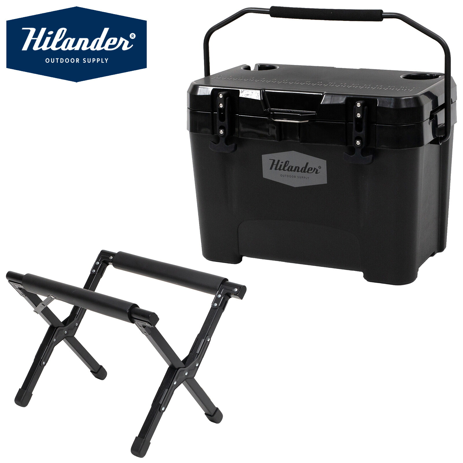 Hilander(ハイランダー) 【お得な仕掛ける】ウッドクーラースタンド+ハイランドクーラーボックス25L 黒いこと HCJ-039+HCT-054