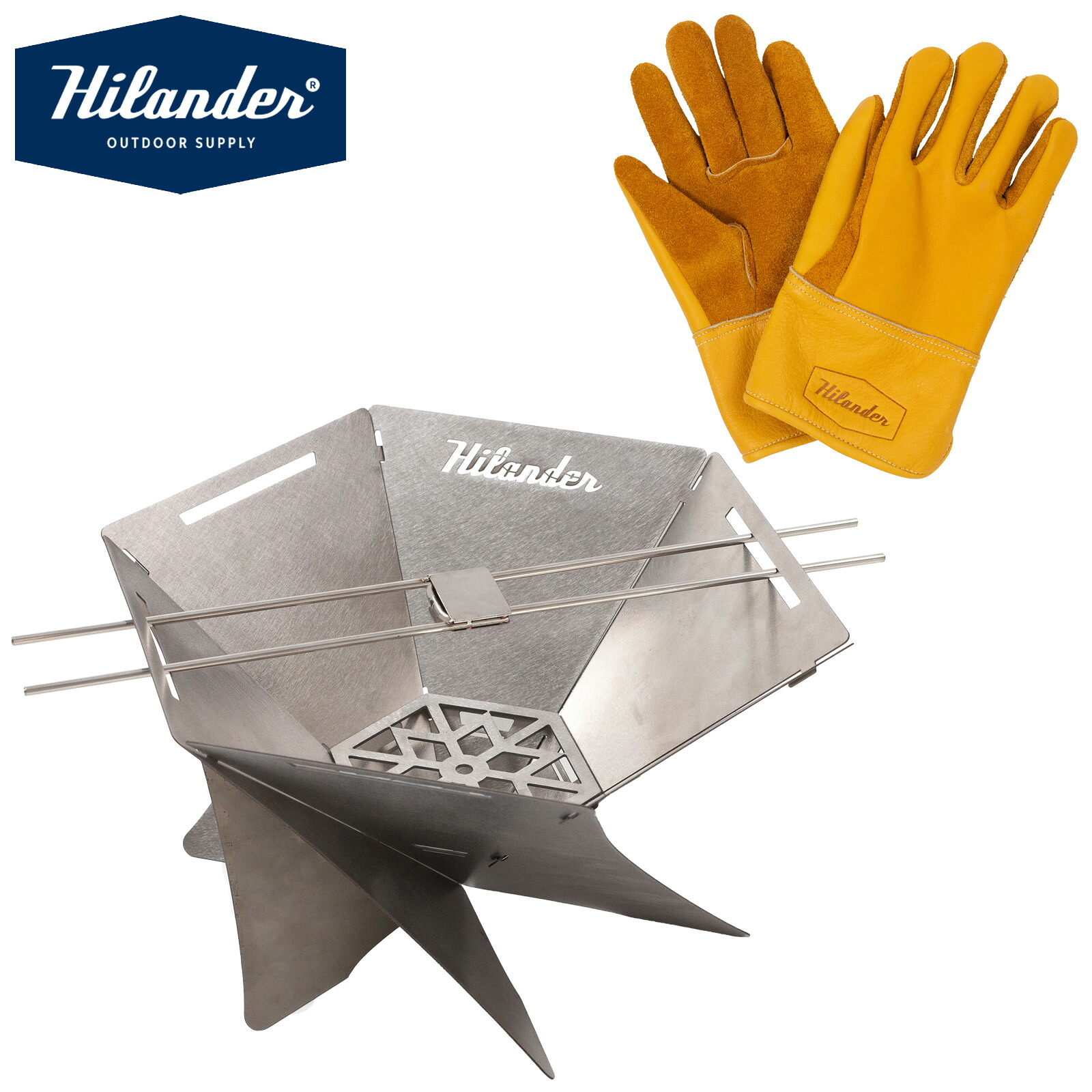 Hilander(ハイランダー) 【お得なセット】焚き火台 六花(りっか)MINI+六花焚き火グローブ HCS-040+HCM-001