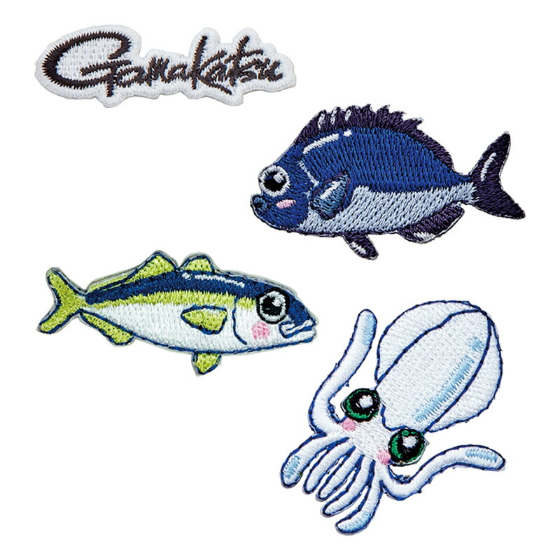 がまかつ Gamakatsu 刺繍シール #2 ロゴ+魚 ブリ グレ イカ GM2567 2022モデル