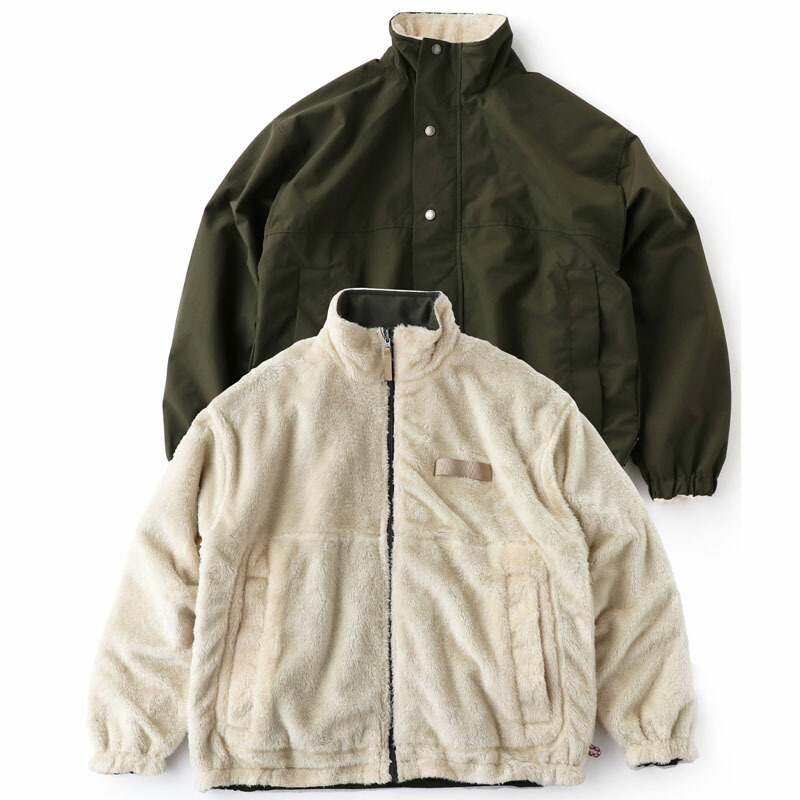 リバーシブルボア×タスロンスタンドジャケット Ｍ ３０（ナチュラル×オリーブ）