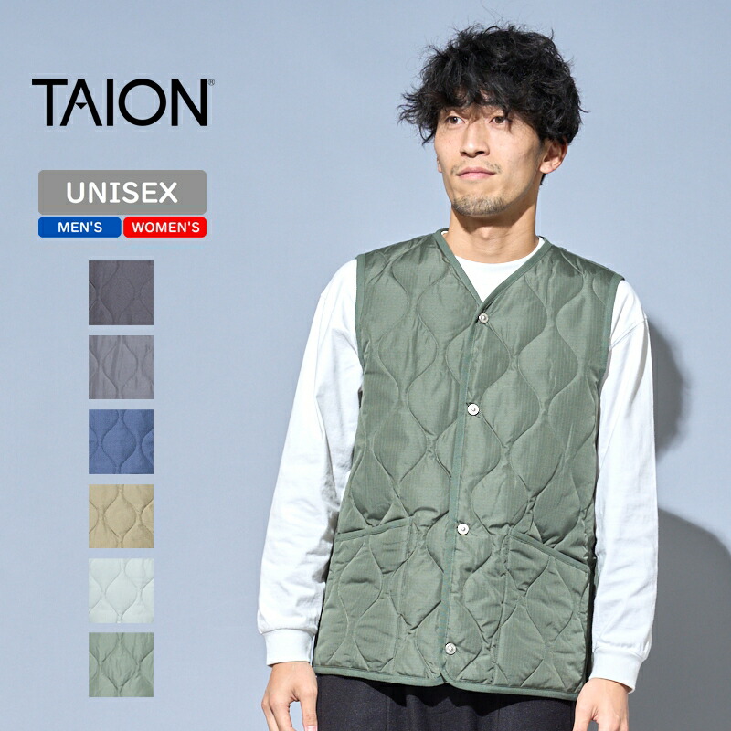 ミリタリー Vネックボタン ダウンベスト スリットボタン M OLIVE