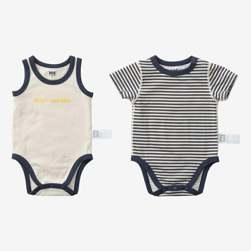 マイファーストHHボーダープリントロンパースセット 80 アイボリー×オーシャンネイビー