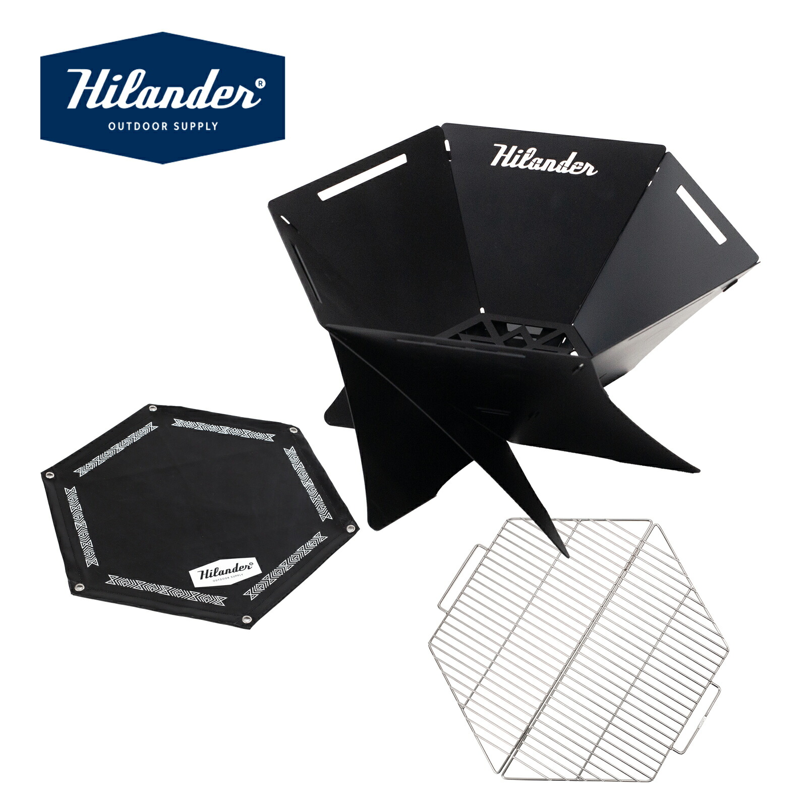Hilander(ハイランダー) 【お得なセット】焚き火台 六花(りっか)Black Edition3点セット｜ナチュラム 支店