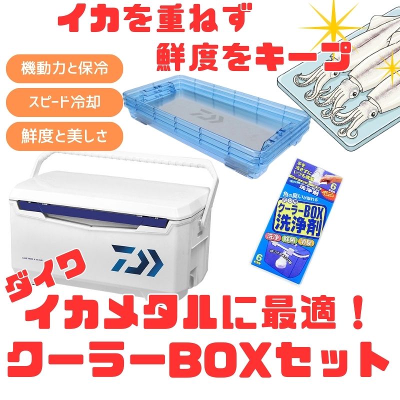 ナチュラム ライトトランクα GU3200+イカ様トレーAL 3枚セット+クーラー洗浄剤【お得な3点セット】 32L ブルー 03301082+07765118