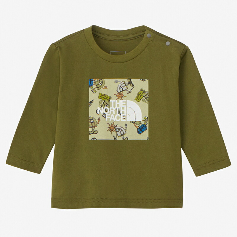 ロングスリーブ グラフィック スクエア ロゴ ティー ベビー 80 フォレストオリーブ