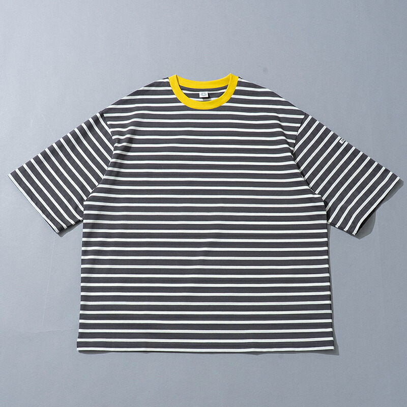 ワイドクルーネックS/Sプルオーバー 5 CHARCOAL×WHITE(Y.BINDER)