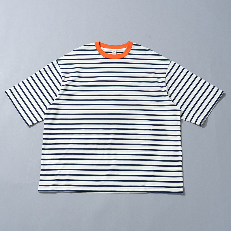 ワイドクルーネックS/Sプルオーバー 5 WHITE×NAVY(ORANGE BINDER)