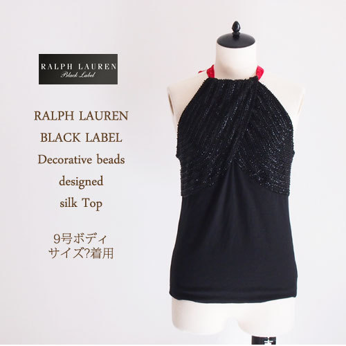 【SALE】【OUTLET】【BLACK LABEL by Ralph Lauren】 ラルフローレン ブラックレーベル　ビーズ デコラティブ　デザイントップス/BLACK 【対応】