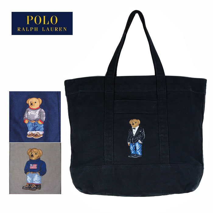 ラルフローレンポロポロベアーキャンバストートバック Black Gray Polo Ralph Lauren Tote Bag