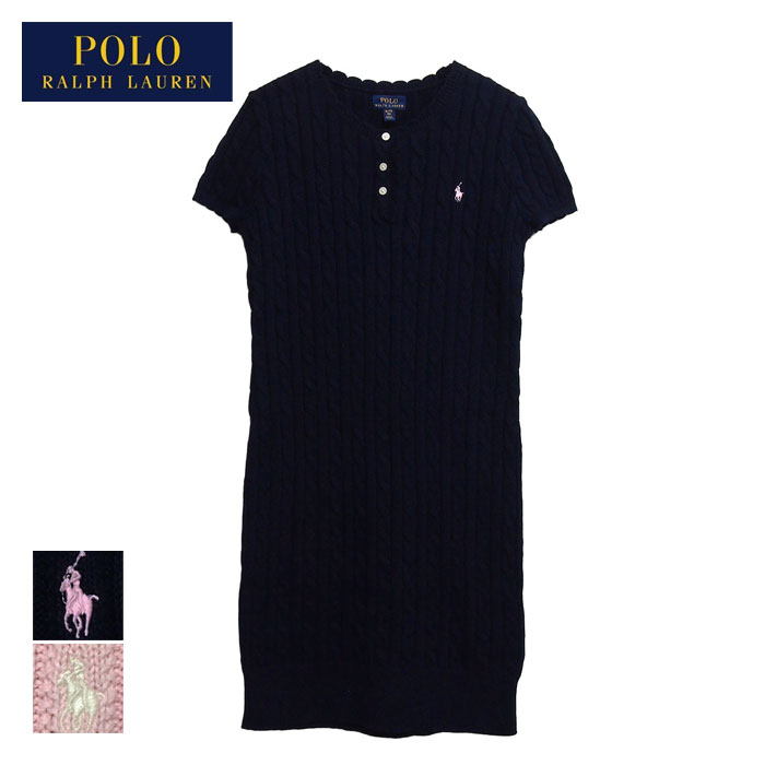 楽天市場 ラルフローレン ポロ キッズ ガールズ ポニーワンポイント 半袖 ニットワンピース ネイビー ピンクpolo Ralph Lauren Kid S Girls Navie