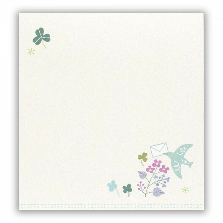 エヌビー社 Kotori メモ 幸せ 2柄アソート60枚入 おしゃれ かわいい シンプル クローバー 手紙 小鳥のイラスト デスク 四角 ギフト メッセージ 動物 無罫 鳥 花 訳ありセール