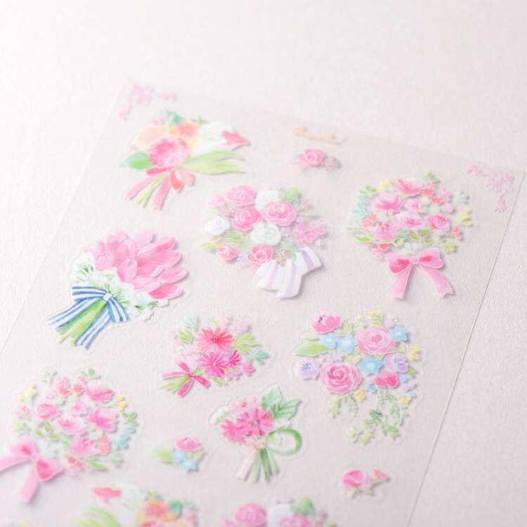 誠実 エヌビー社 シール 大 花柄 ピンクブーケ 花 おしゃれ かわいい シンプル 上品 花々 映える 透明シール お手紙 封緘 キュート バラ カラー マム チューリップ ガーベラ ブルースター M Artpassions Ch