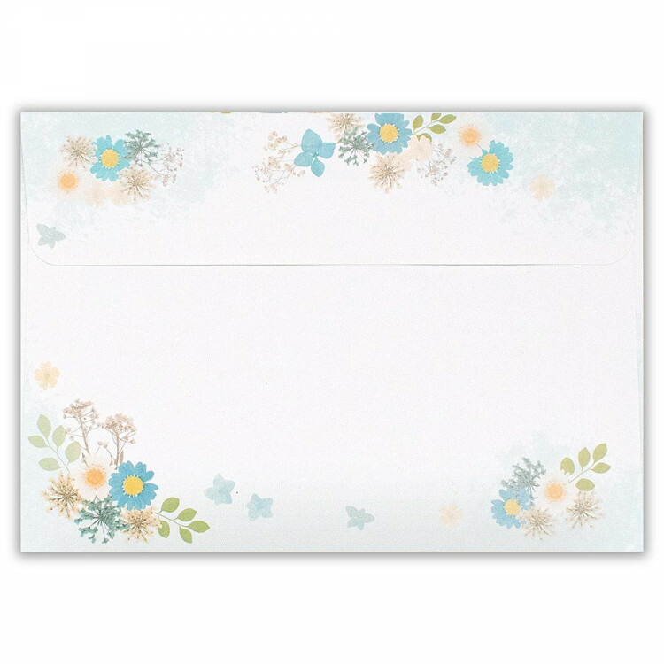 可愛いクリスマスツリーやギフトが エヌビー社 封筒 押し花 ブルー ４柄アソート 12枚入 おしゃれ かわいい 通年用 大人 可愛い 文具女子 文房具 ステーショナリー メッセージ 友人 友達 M Artpassions Ch