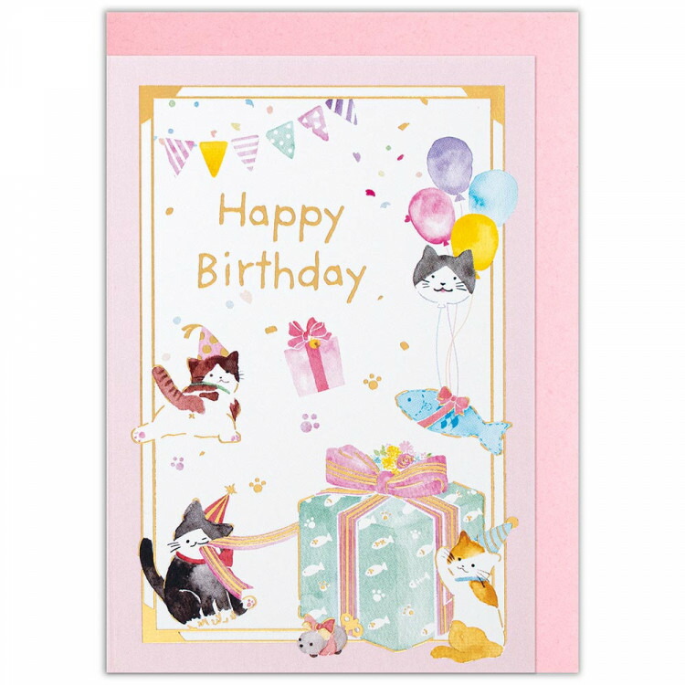 日本全国 送料無料 エヌビー社 ミニカード えほん 誕生日 こねこ バースデーカード ピンク かわいい おしゃれ 可愛い Happybirthday 金箔 絵本 子猫 ねこ ネコ おもちゃ カワイイ 子供向け 女の子 プレゼント 風船 バルーン Tonna Com