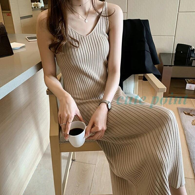 楽天市場】キャミワンピース ニットワンピ ノースリーブ タイトワンピ