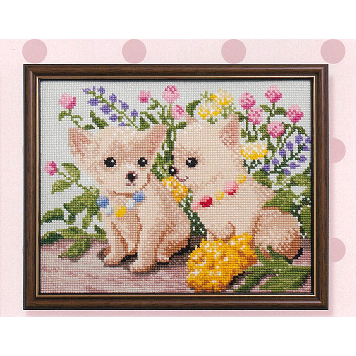 【送料無料】　クロスステッチキット Dog and Flower チワワ 刺しゅう キット 刺繍 犬 花　NO_718　(取り寄せ品)　(メール便可)