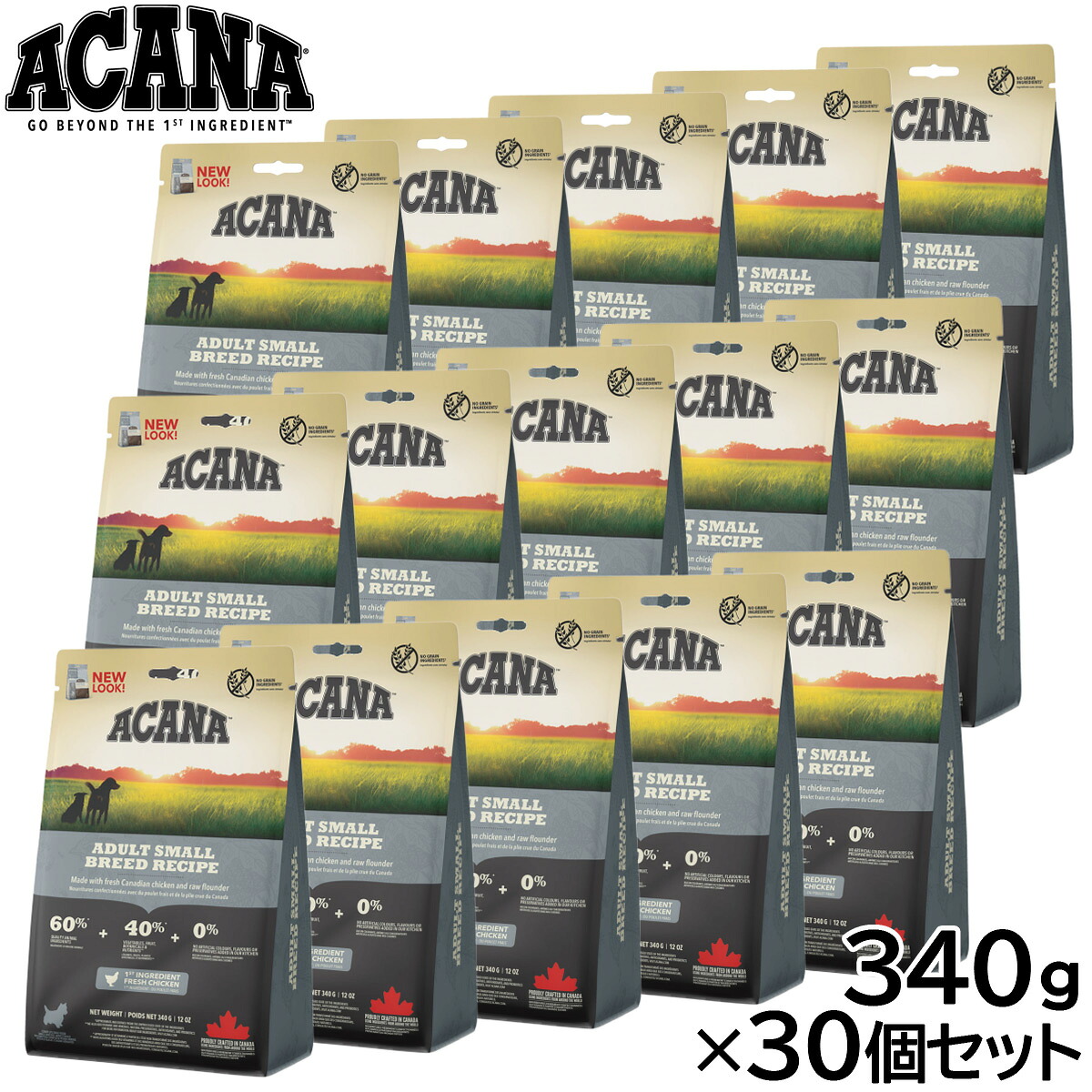 【店内ポイント最大52倍！本日限定！】アカナ ACANA ドッグフード アダルトスモールブリードレシピ 小型犬 成犬用 穀物不使用 340g&times;30個セット｜ドッグニール