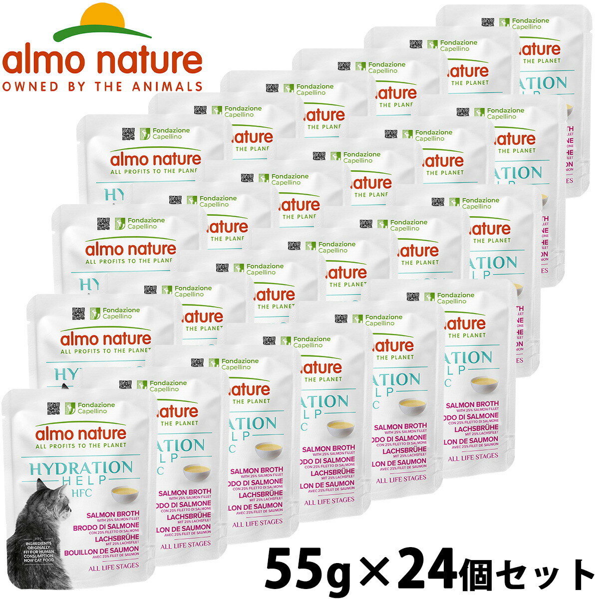 【店内ポイント最大42倍！4月18日！】アルモネイチャー almo natuer キャットフード ウェットフード HFC ハイドレーションヘルプ（水分補給） サーモンフィレ入りサーモンスープ 55g×24個セット 無添加 グルテンフリー パウチ