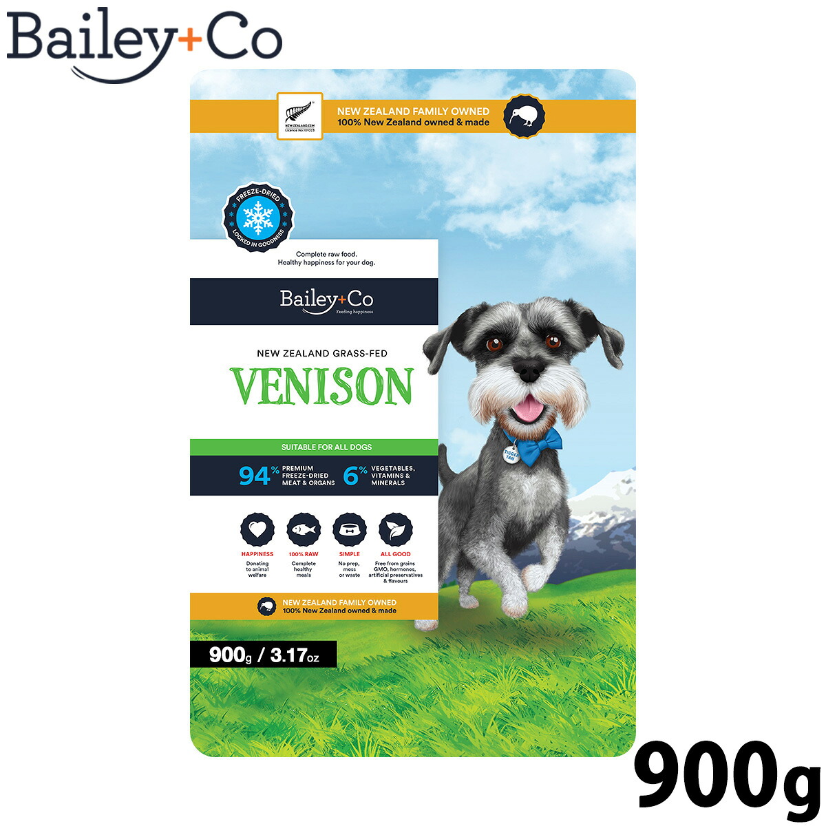 【店内ポイント最大52倍!本日限定!】ベイリーコー Bailey+Co ドッグフード フリーズドライ コンプリート 鹿肉 900g 無添加 総合栄養食 ローフード|ドッグニール
