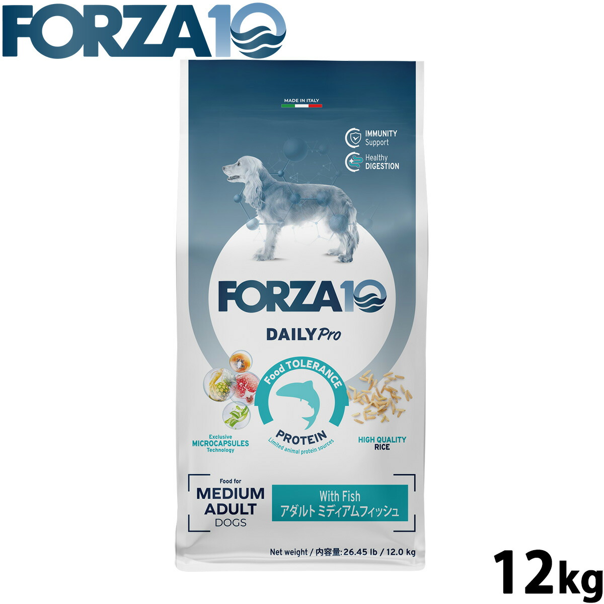 【店内ポイント最大40倍！4月20日！】フォルツァ10 Forza10 ドッグフード デイリープロ Daily Pro アダルトミディアム フィッシュ 12kg 無添加 成犬 高齢犬