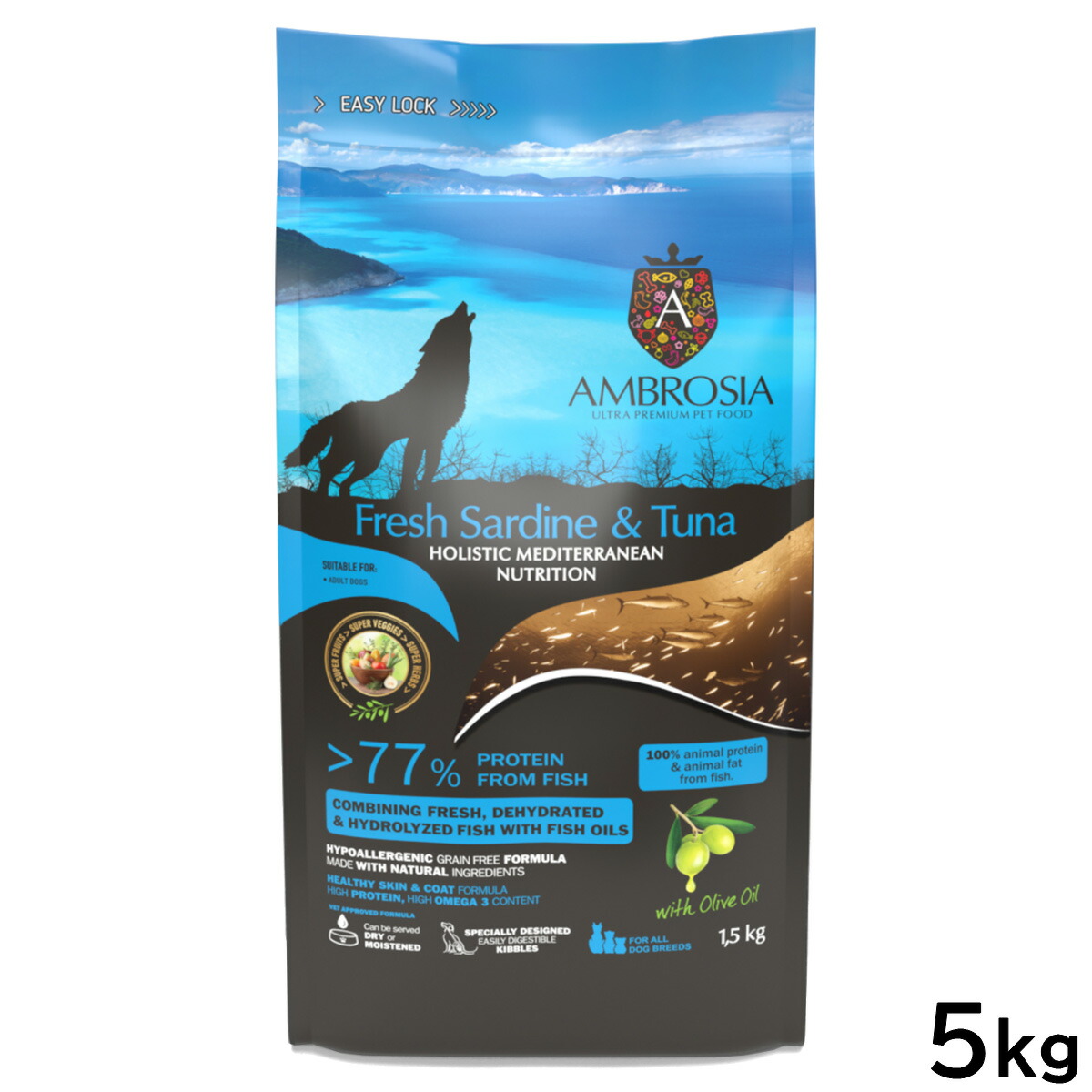 【店内ポイント最大52倍!本日限定!】アンブロシア AMBROSIA ドッグフード HMN サーディンツナ 5kg【送料無料】 無添加 穀物不使用 グレインフリー 地中海食|ドッグニール