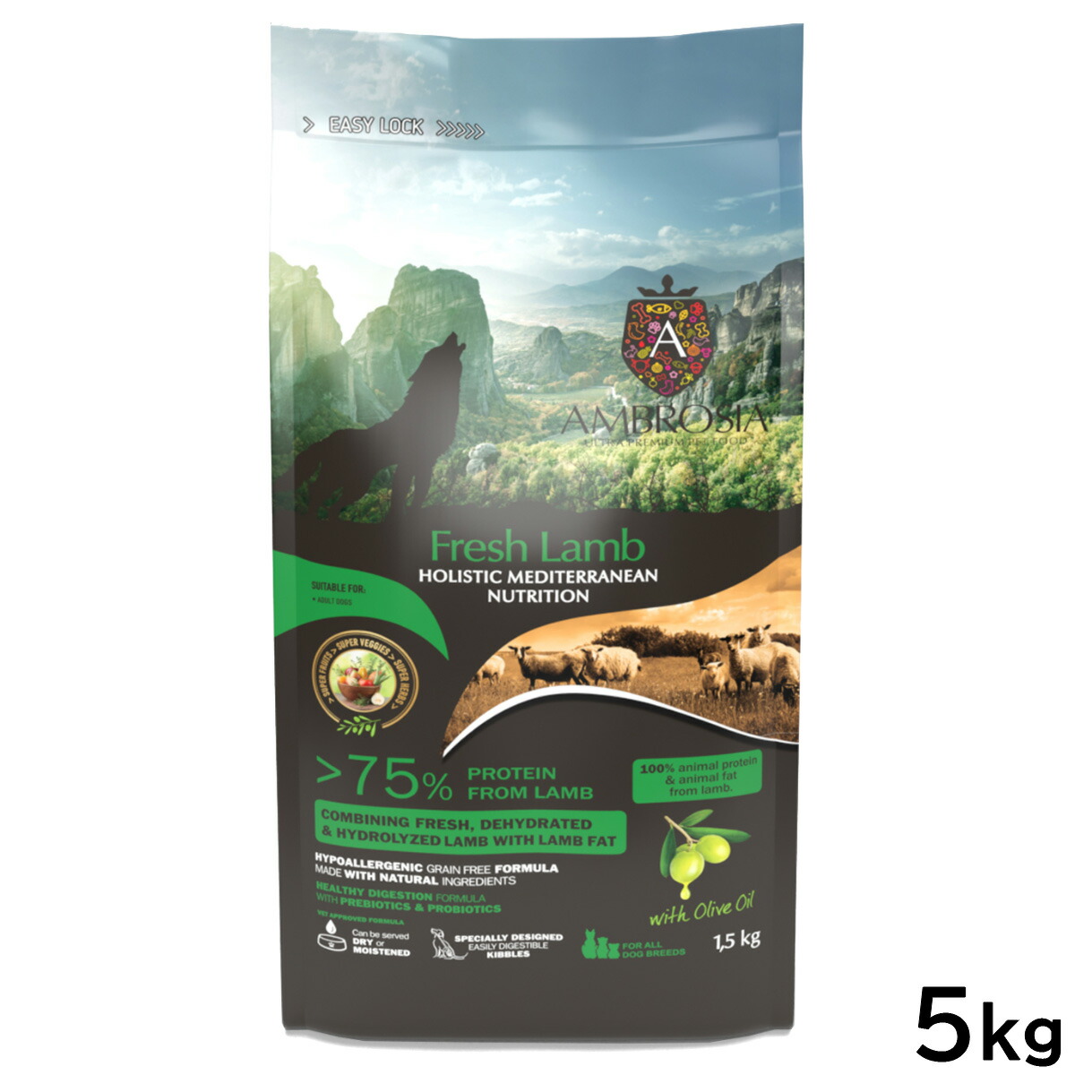 【店内ポイント最大52倍!本日限定!】アンブロシア AMBROSIA ドッグフード HMN ラム 5kg【送料無料】 無添加 穀物不使用 グレインフリー 地中海食|ドッグニール